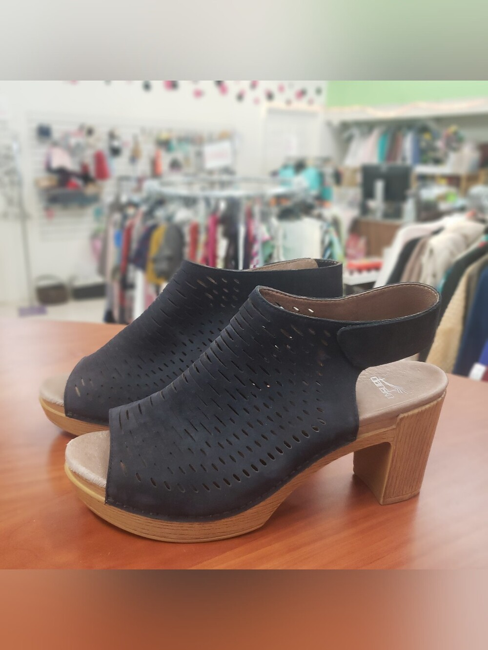 Dansko Danae Milled Nubuck Cutout Leather Peep Toe Block Heel Sandals